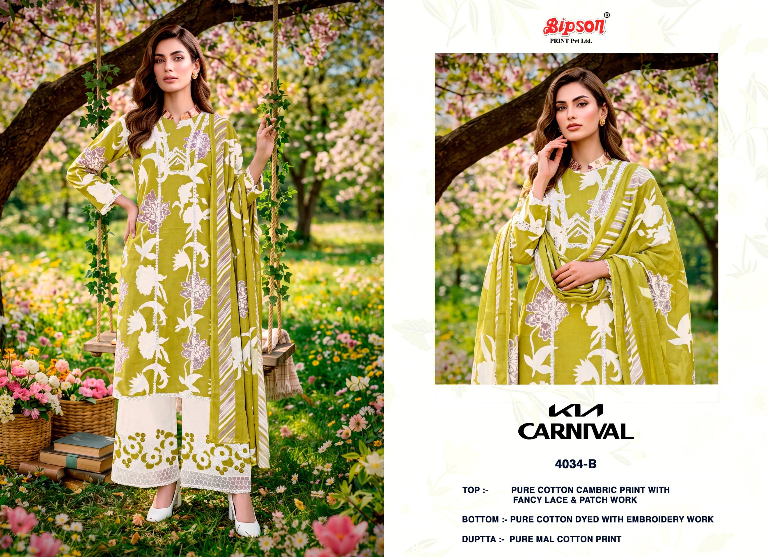 KIA CARNIVAL - 4034 Series By BIPSON PRINTS Stylish Beautiful Colourful Pure Cotton Cambric Dresses At Wholesale Price